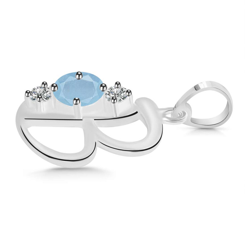 Aquamarine & White Topaz Alphabet B Pendant