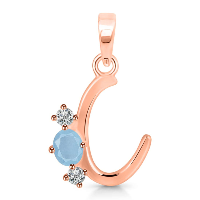 Aquamarine & White Topaz Alphabet C Pendant AQM-RDA-55.