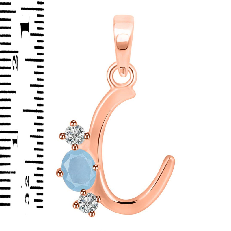 Aquamarine & White Topaz Alphabet C Pendant AQM-RDA-55.