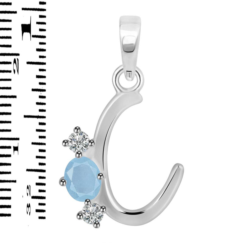 Aquamarine & White Topaz Alphabet C Pendant AQM-RDA-55.