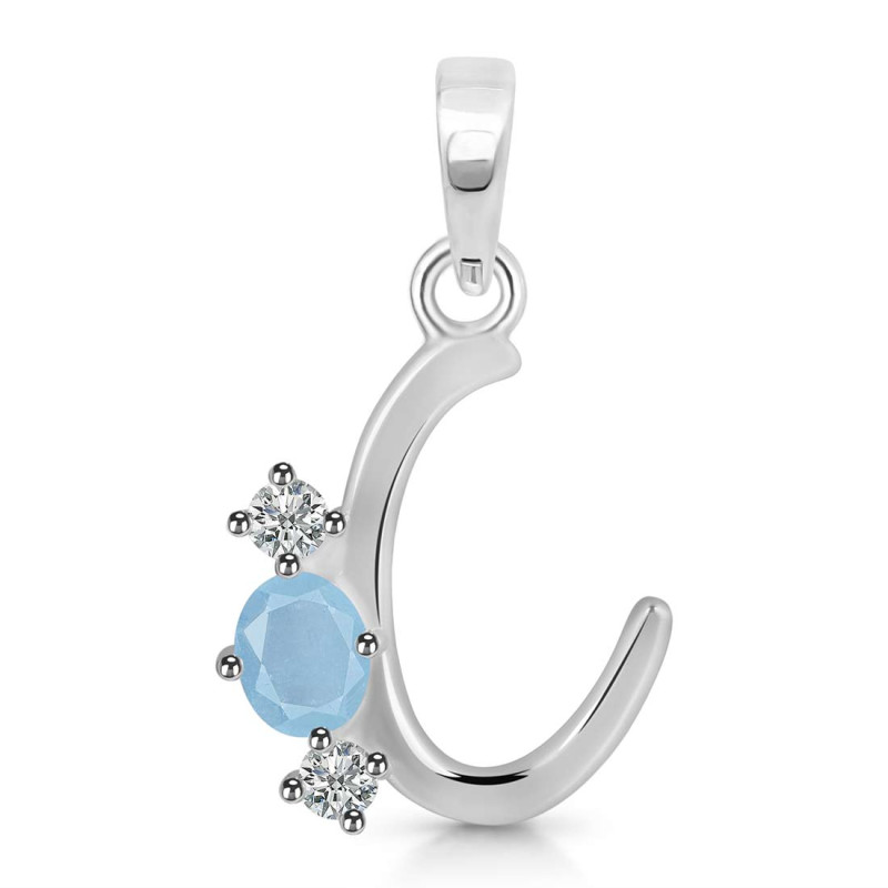 Aquamarine & White Topaz Alphabet C Pendant AQM-RDA-55.