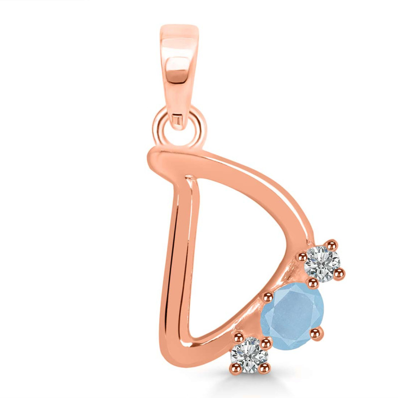 Aquamarine & White Topaz Alphabet D Pendant AQM-RDA-56.