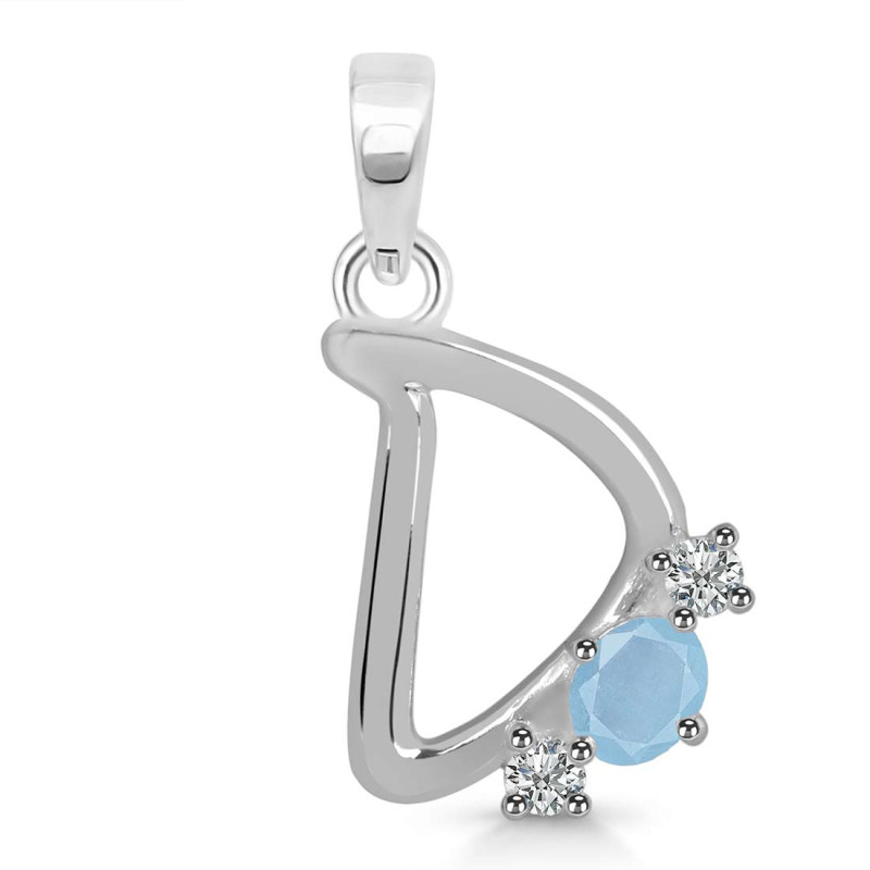 Aquamarine & White Topaz Alphabet D Pendant AQM-RDA-56.