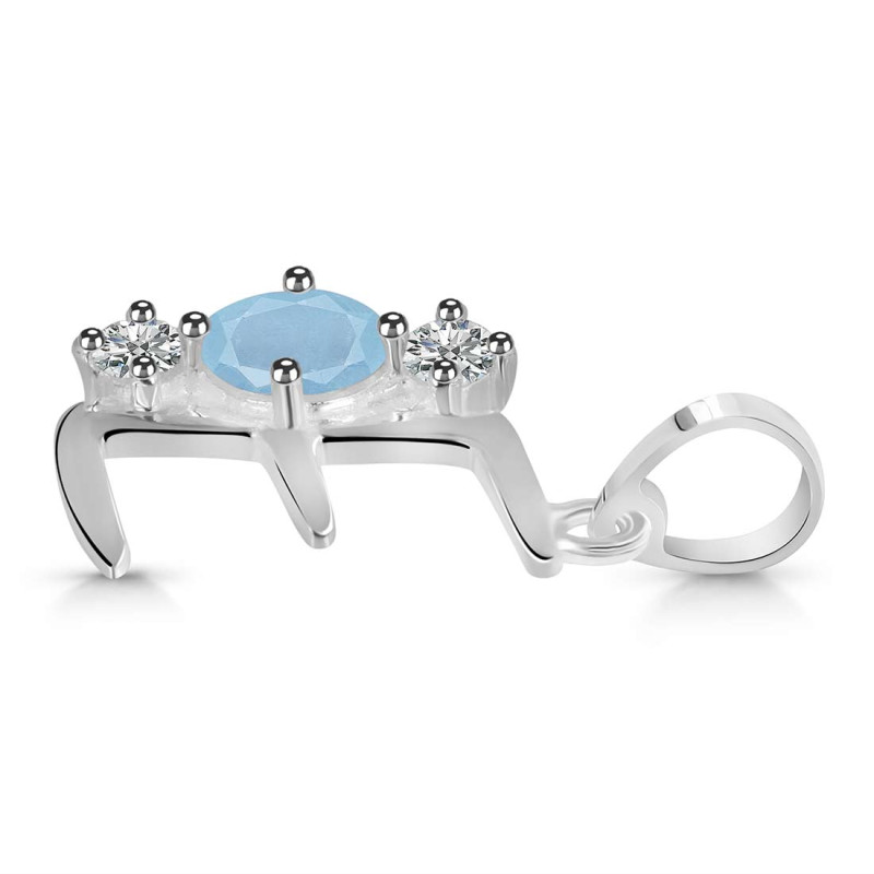 Aquamarine & White Topaz Alphabet E Pendant