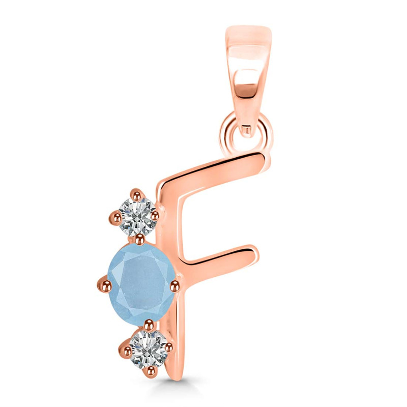 Aquamarine & White Topaz Alphabet F Pendant AQM-RDA-58.