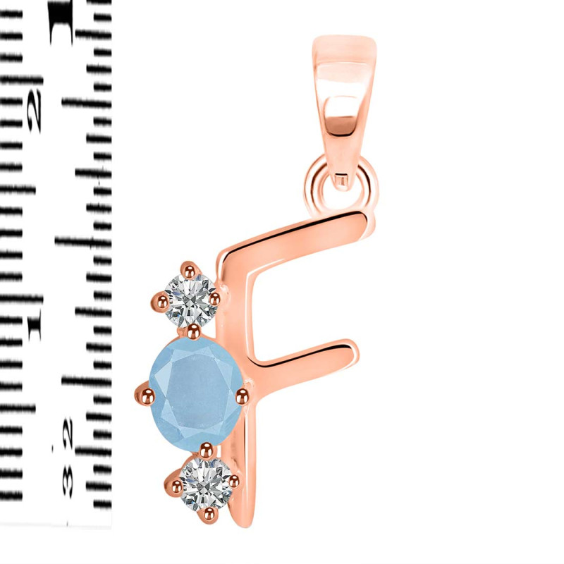 Aquamarine & White Topaz Alphabet F Pendant AQM-RDA-58.