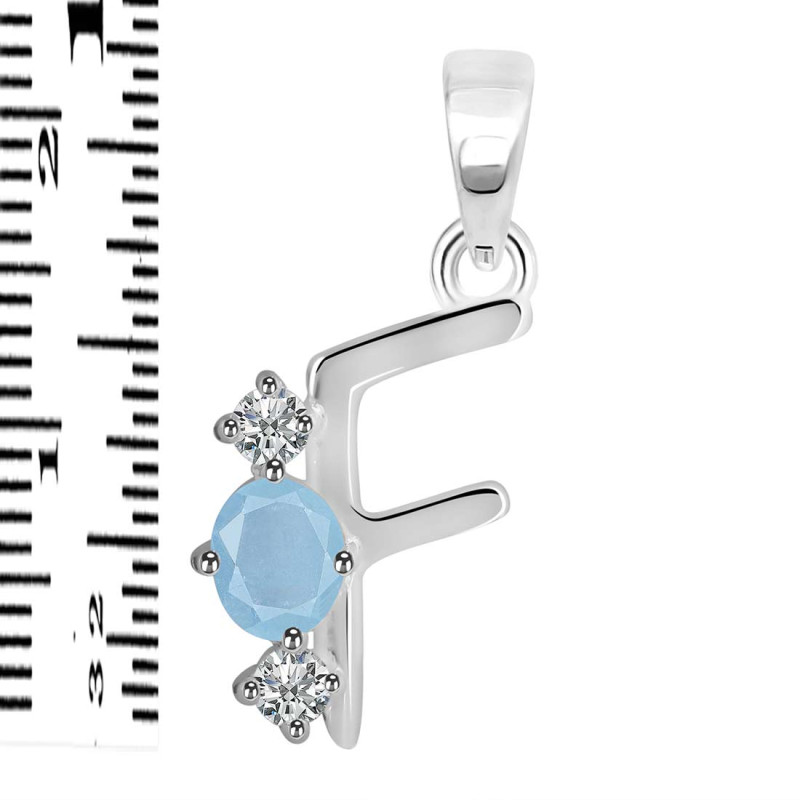 Aquamarine & White Topaz Alphabet F Pendant AQM-RDA-58.