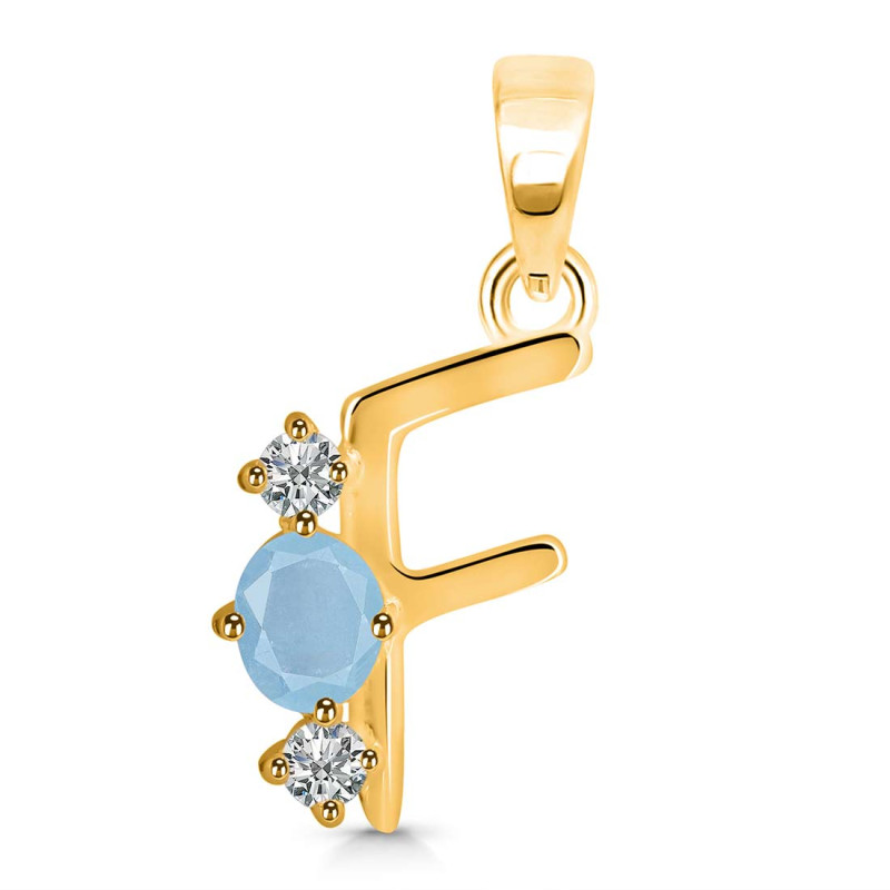 Aquamarine & White Topaz Alphabet F Pendant AQM-RDA-58.