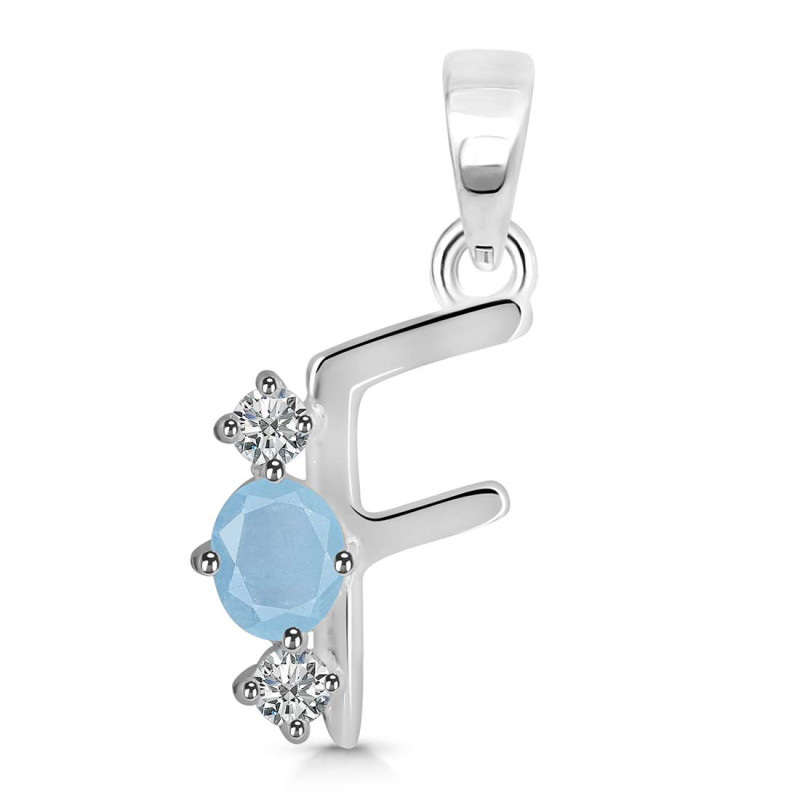 Aquamarine & White Topaz Alphabet F Pendant AQM-RDA-58.