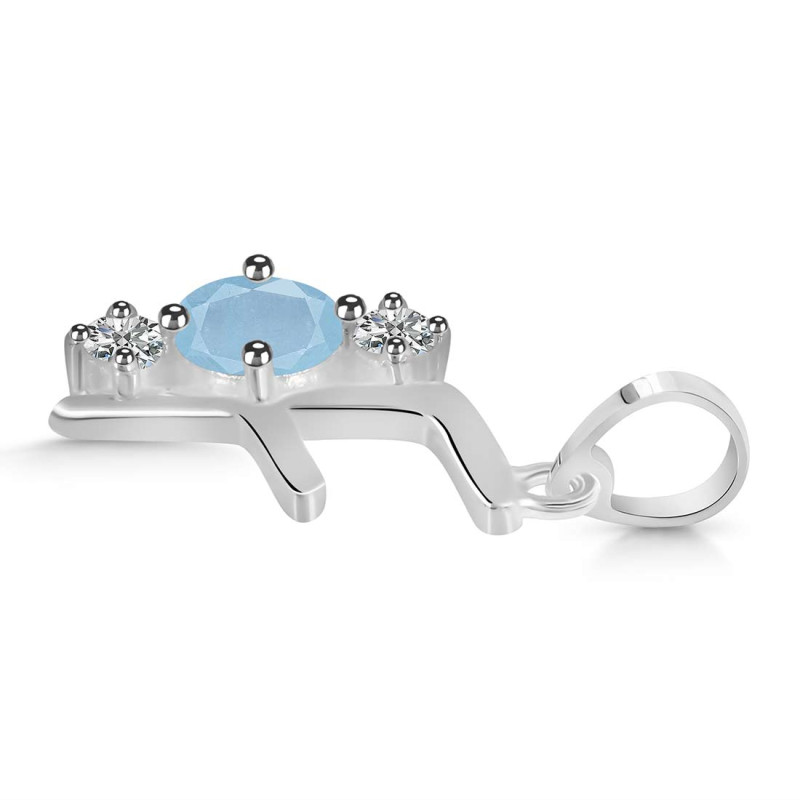 Aquamarine & White Topaz Alphabet F Pendant