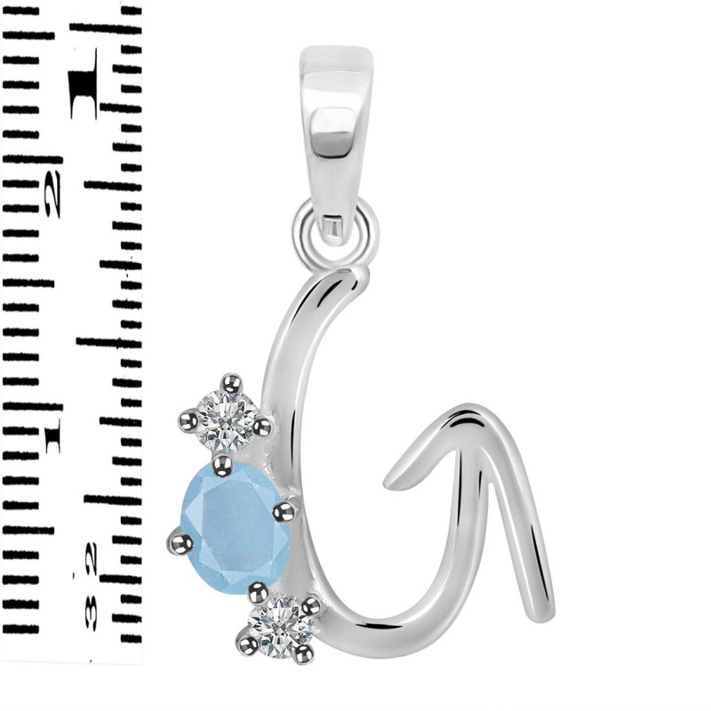 Aquamarine & White Topaz Alphabet G Pendant AQM-RDA-59.