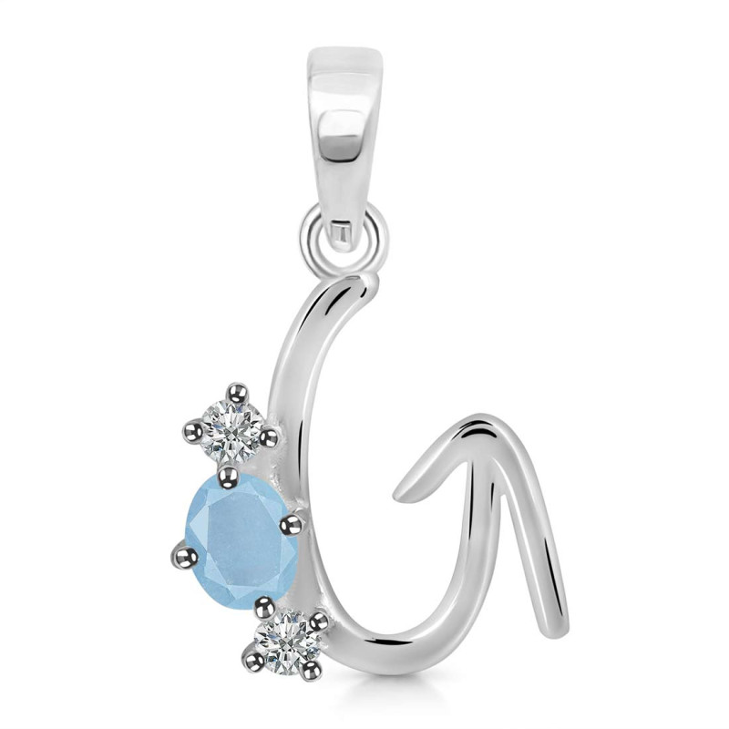 Aquamarine & White Topaz Alphabet G Pendant AQM-RDA-59.