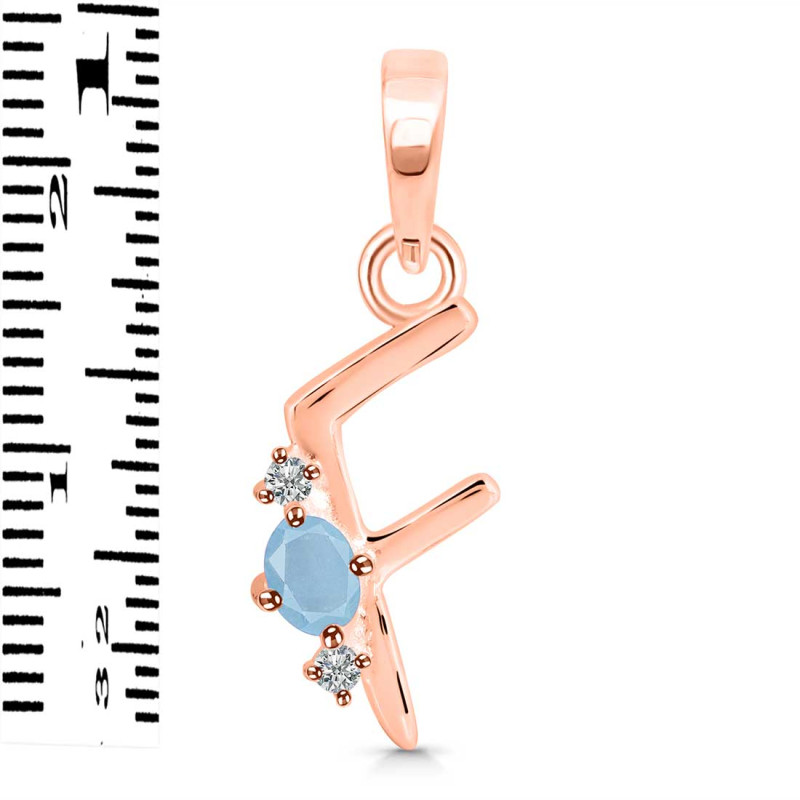 Aquamarine & White Topaz Alphabet F Pendant AQM-RDA-6.