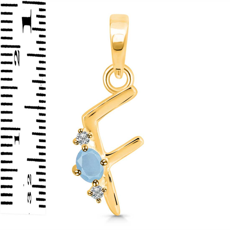 Aquamarine & White Topaz Alphabet F Pendant AQM-RDA-6.