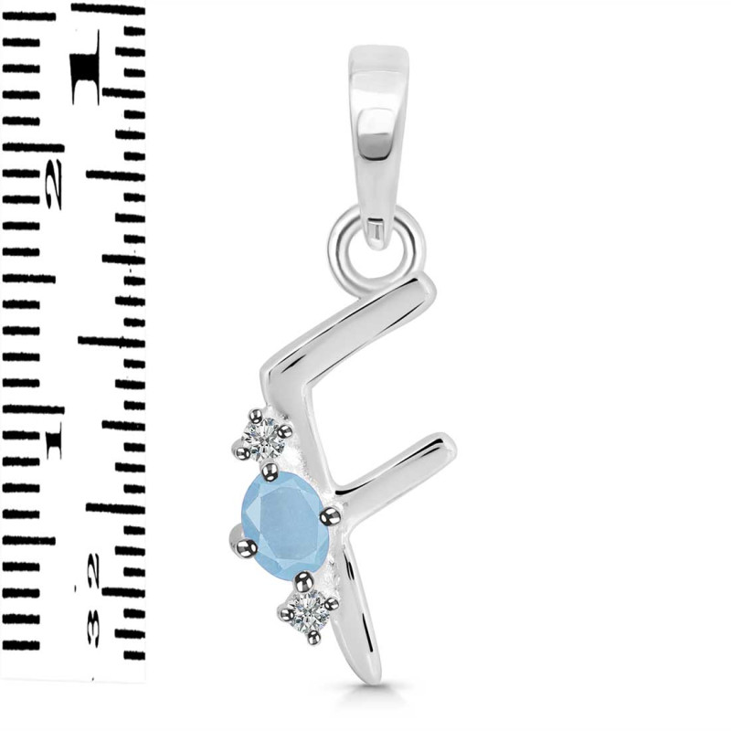 Aquamarine & White Topaz Alphabet F Pendant AQM-RDA-6.