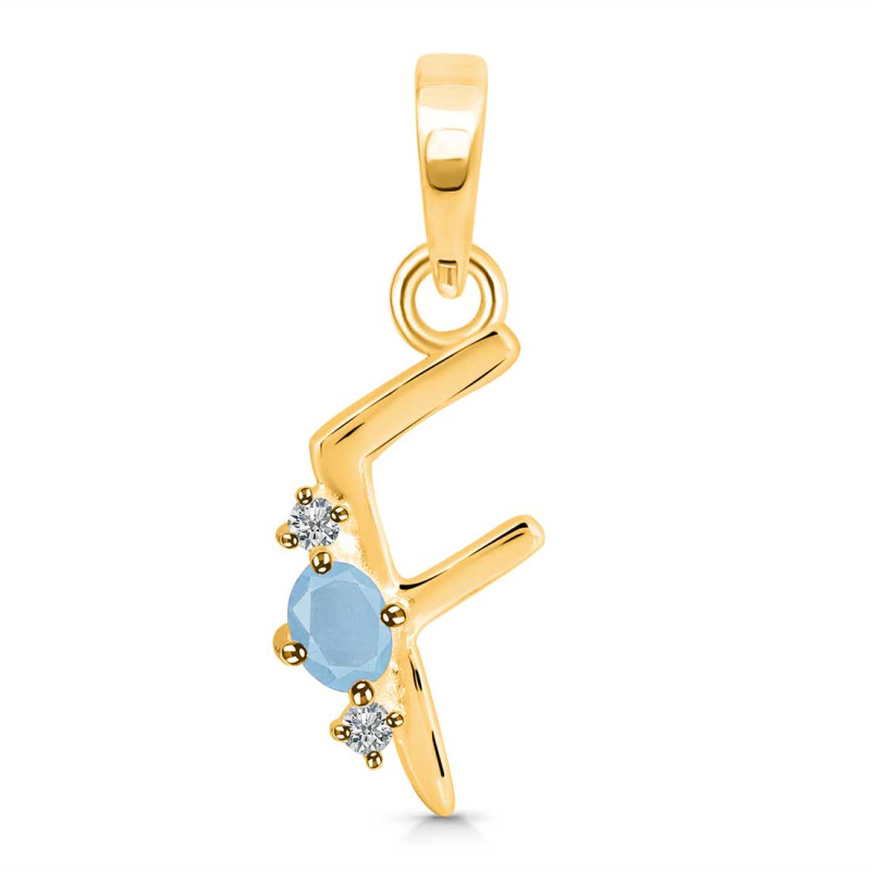 Aquamarine & White Topaz Alphabet F Pendant AQM-RDA-6.