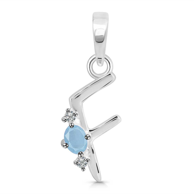 Aquamarine & White Topaz Alphabet F Pendant AQM-RDA-6.