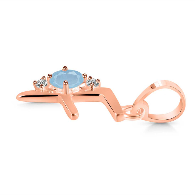 Aquamarine & White Topaz Alphabet F Pendant AQM-RDA-6.