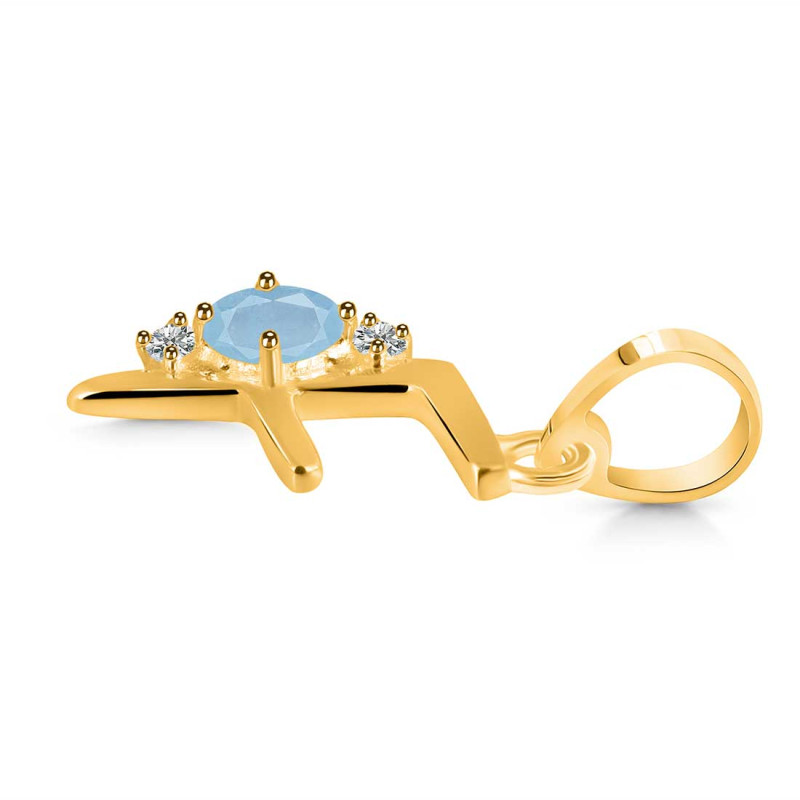 Aquamarine & White Topaz Alphabet F Pendant AQM-RDA-6.