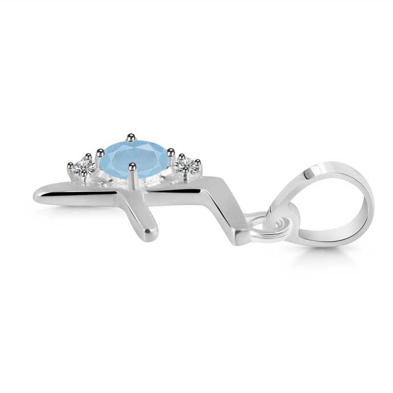 Aquamarine & White Topaz Alphabet F Pendant