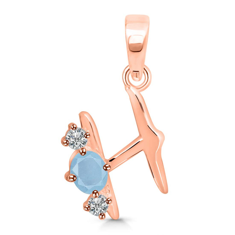 Aquamarine & White Topaz Alphabet H Pendant AQM-RDA-60.