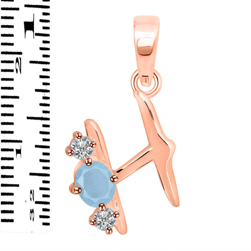 Aquamarine & White Topaz Alphabet H Pendant AQM-RDA-60.