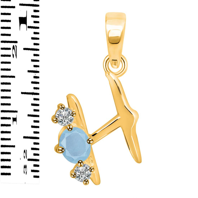 Aquamarine & White Topaz Alphabet H Pendant AQM-RDA-60.