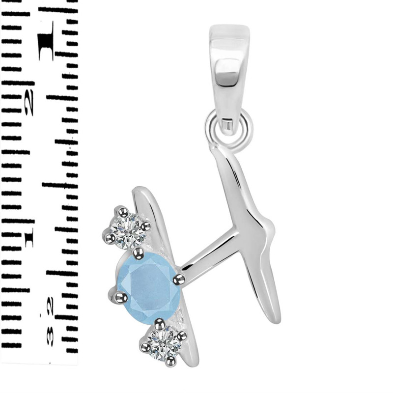 Aquamarine & White Topaz Alphabet H Pendant AQM-RDA-60.