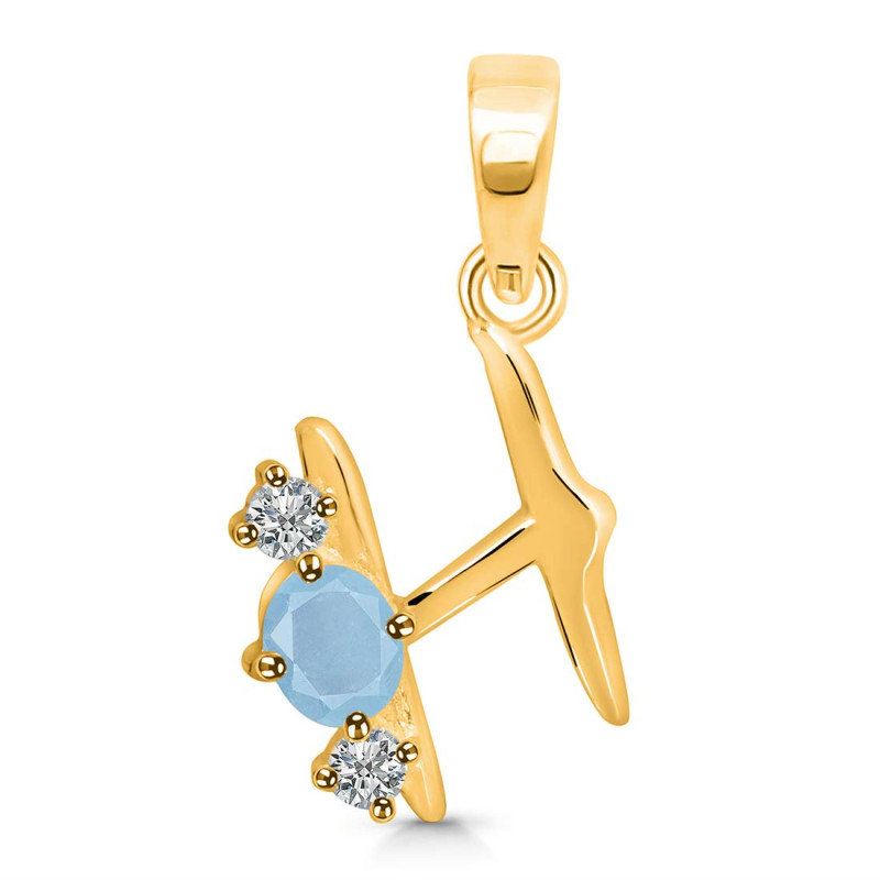 Aquamarine & White Topaz Alphabet H Pendant AQM-RDA-60.