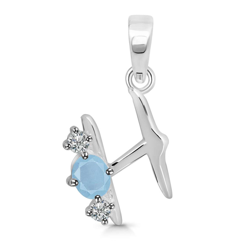 Aquamarine & White Topaz Alphabet H Pendant AQM-RDA-60.