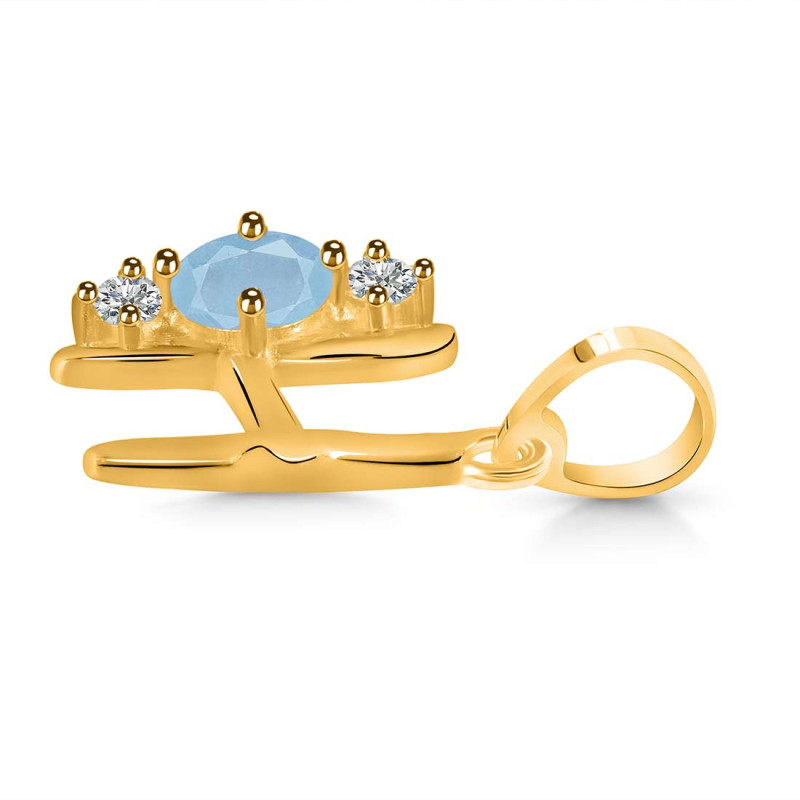 Aquamarine & White Topaz Alphabet H Pendant AQM-RDA-60.