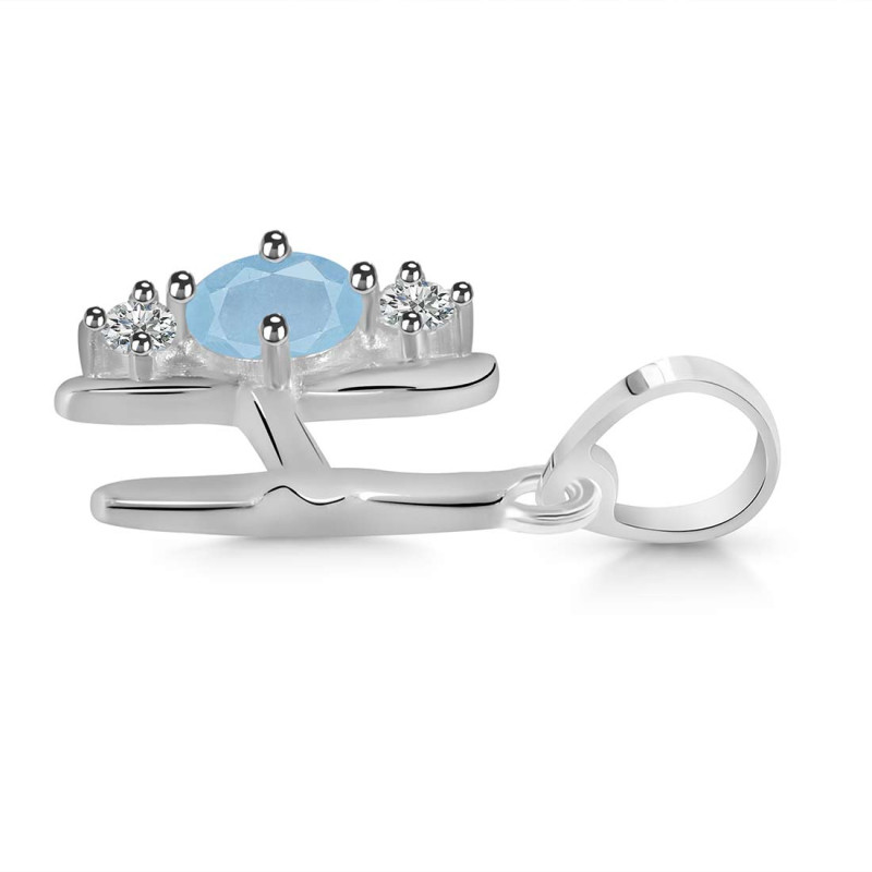 Aquamarine & White Topaz Alphabet H Pendant