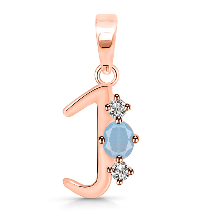 Aquamarine & White Topaz Alphabet J Pendant AQM-RDA-62.