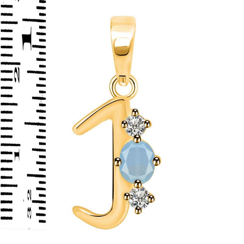 Aquamarine & White Topaz Alphabet J Pendant AQM-RDA-62.