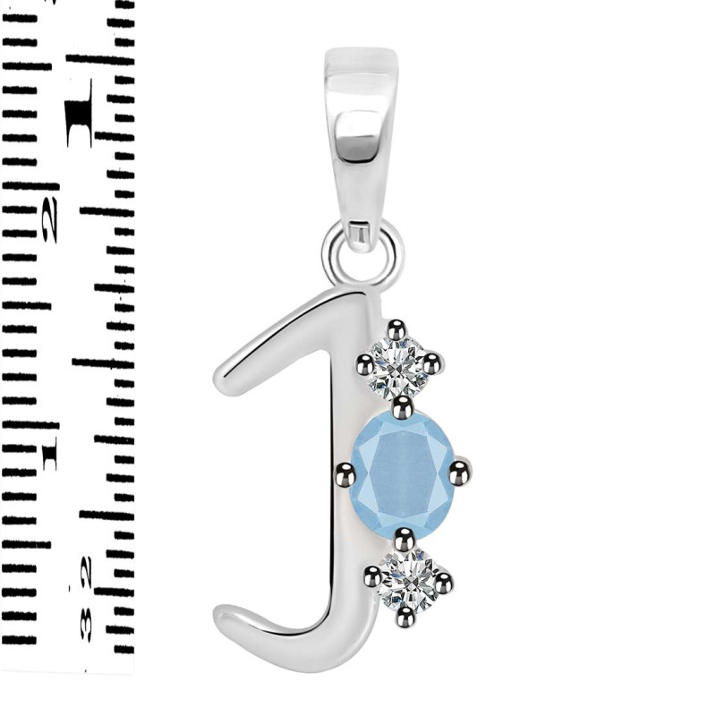 Aquamarine & White Topaz Alphabet J Pendant AQM-RDA-62.