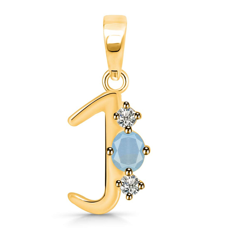 Aquamarine & White Topaz Alphabet J Pendant AQM-RDA-62.