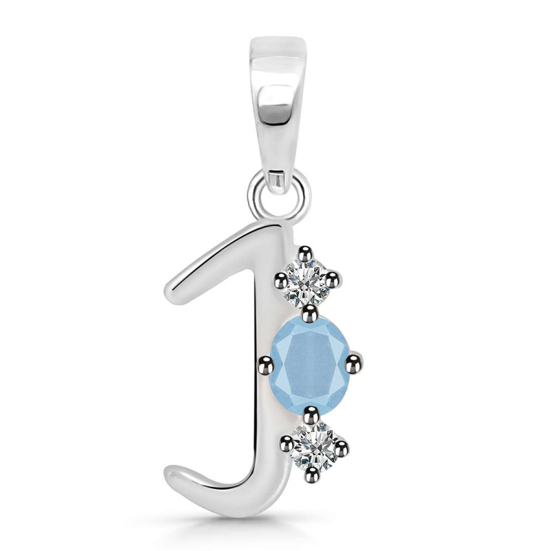 Aquamarine & White Topaz Alphabet J Pendant AQM-RDA-62.