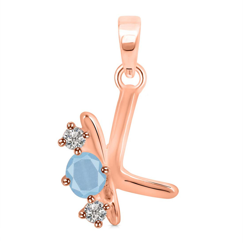Aquamarine & White Topaz Alphabet K Pendant AQM-RDA-63.