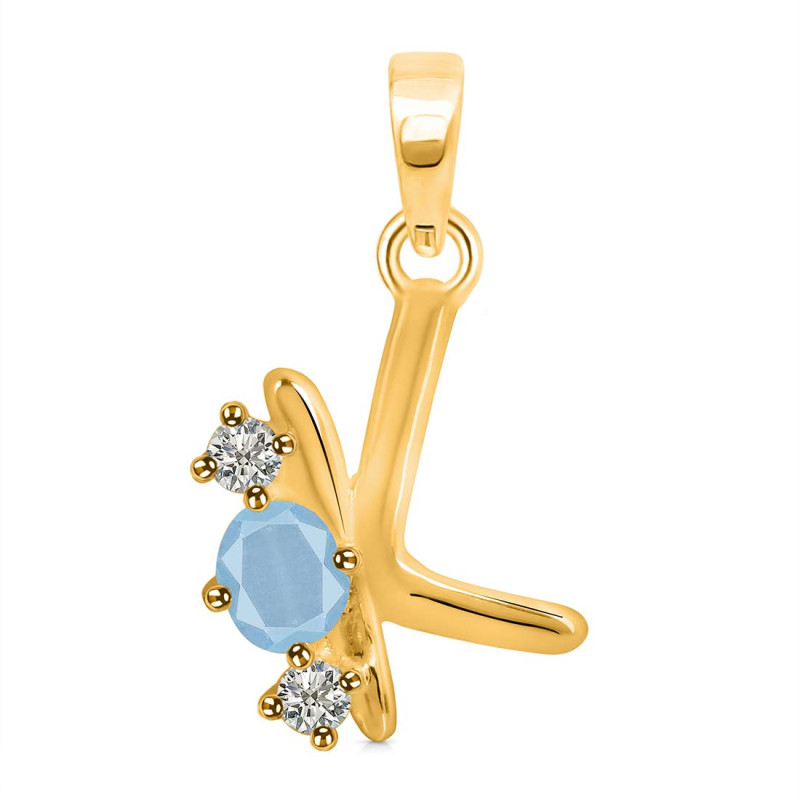 Aquamarine & White Topaz Alphabet K Pendant AQM-RDA-63.