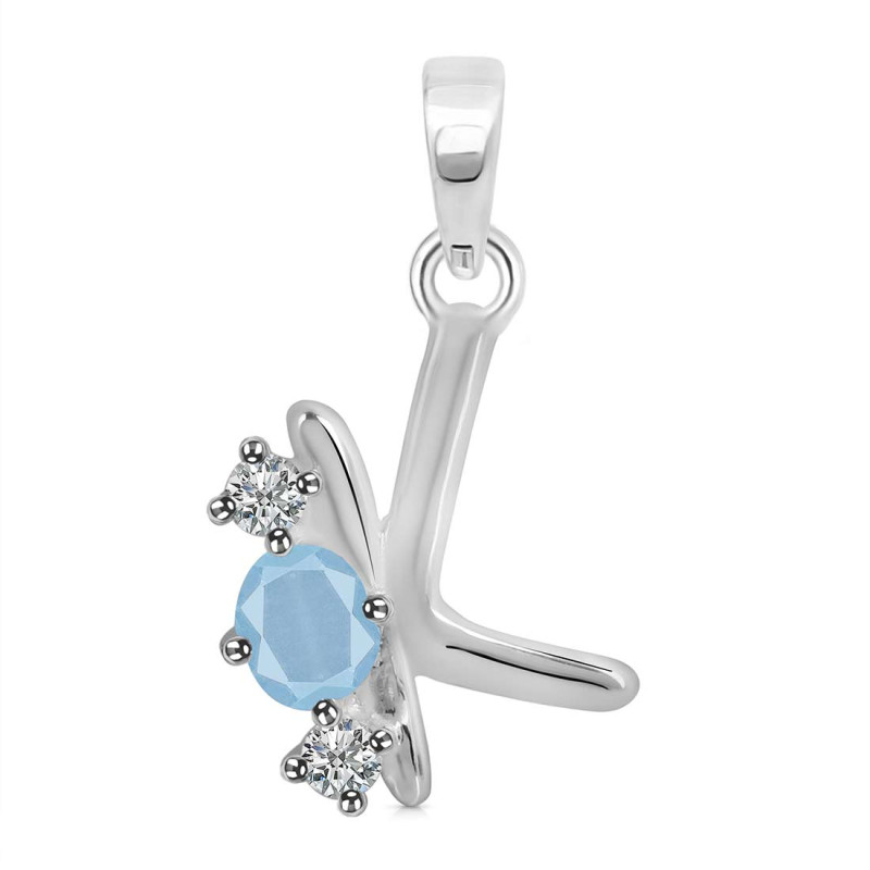 Aquamarine & White Topaz Alphabet K Pendant AQM-RDA-63.