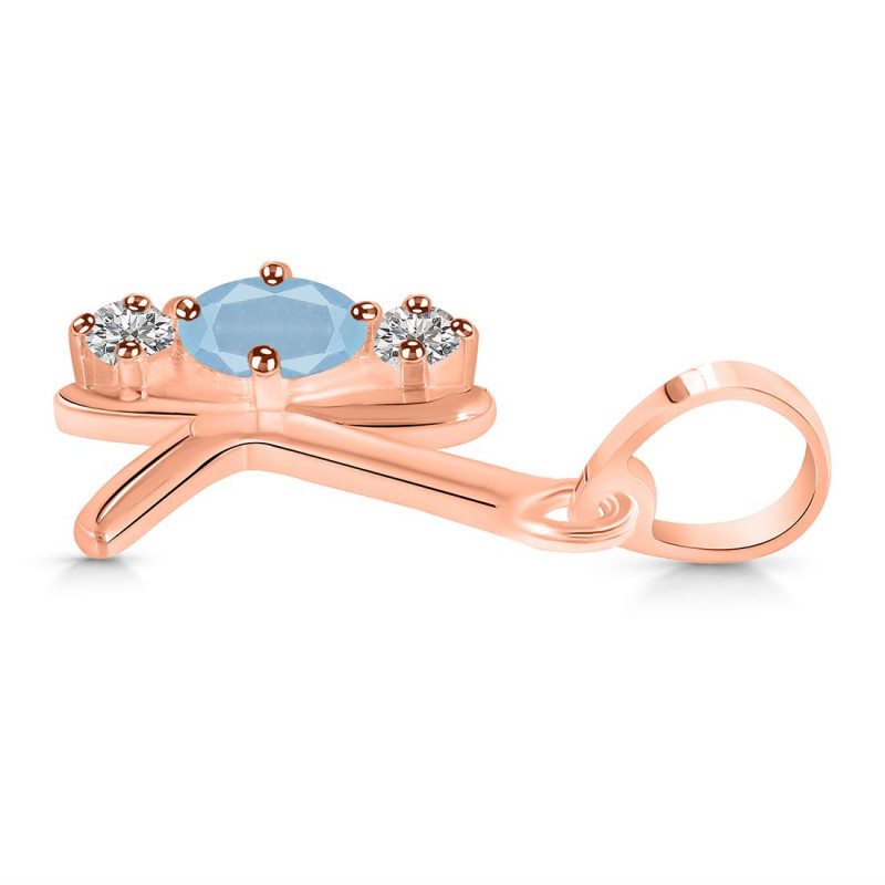Aquamarine & White Topaz Alphabet K Pendant AQM-RDA-63.