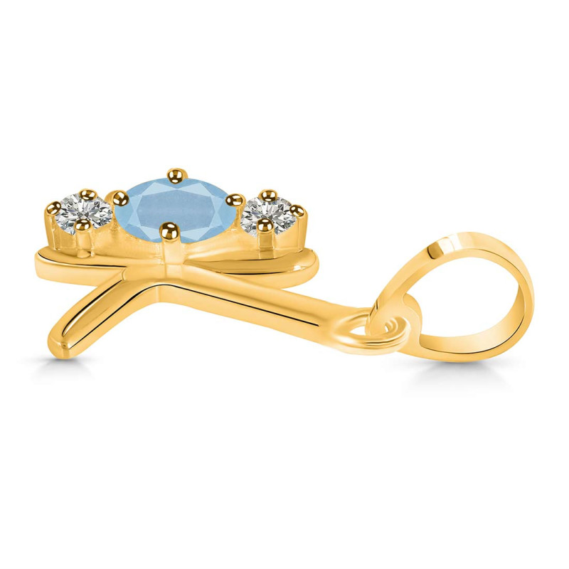 Aquamarine & White Topaz Alphabet K Pendant AQM-RDA-63.