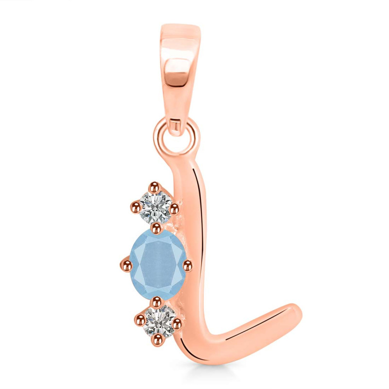 Aquamarine & White Topaz Alphabet L Pendant AQM-RDA-64.