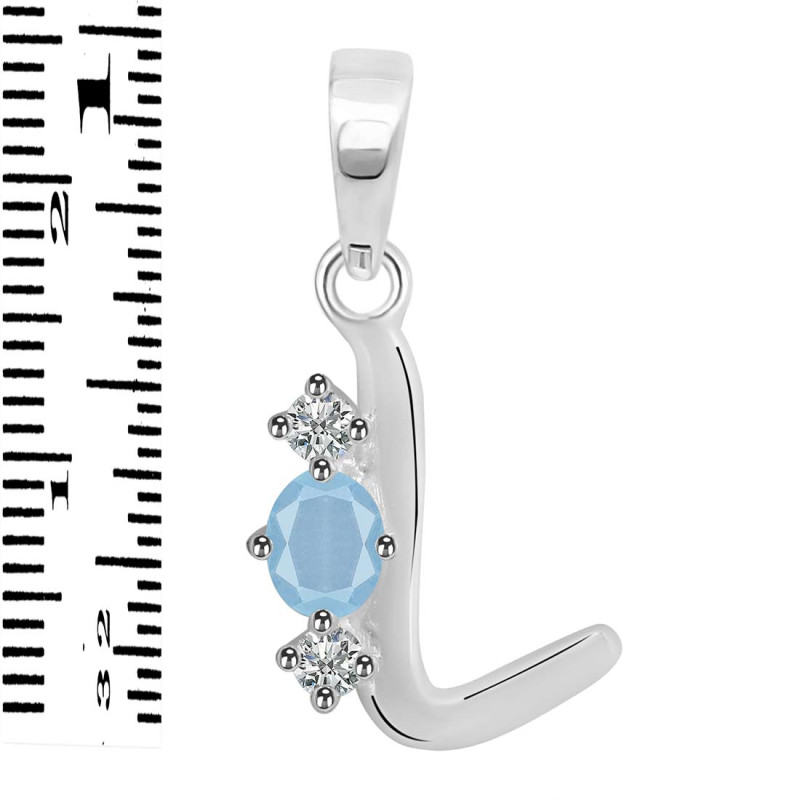 Aquamarine & White Topaz Alphabet L Pendant AQM-RDA-64.