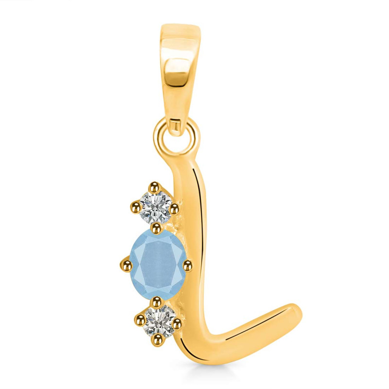 Aquamarine & White Topaz Alphabet L Pendant AQM-RDA-64.