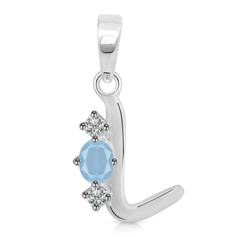Aquamarine & White Topaz Alphabet L Pendant AQM-RDA-64.