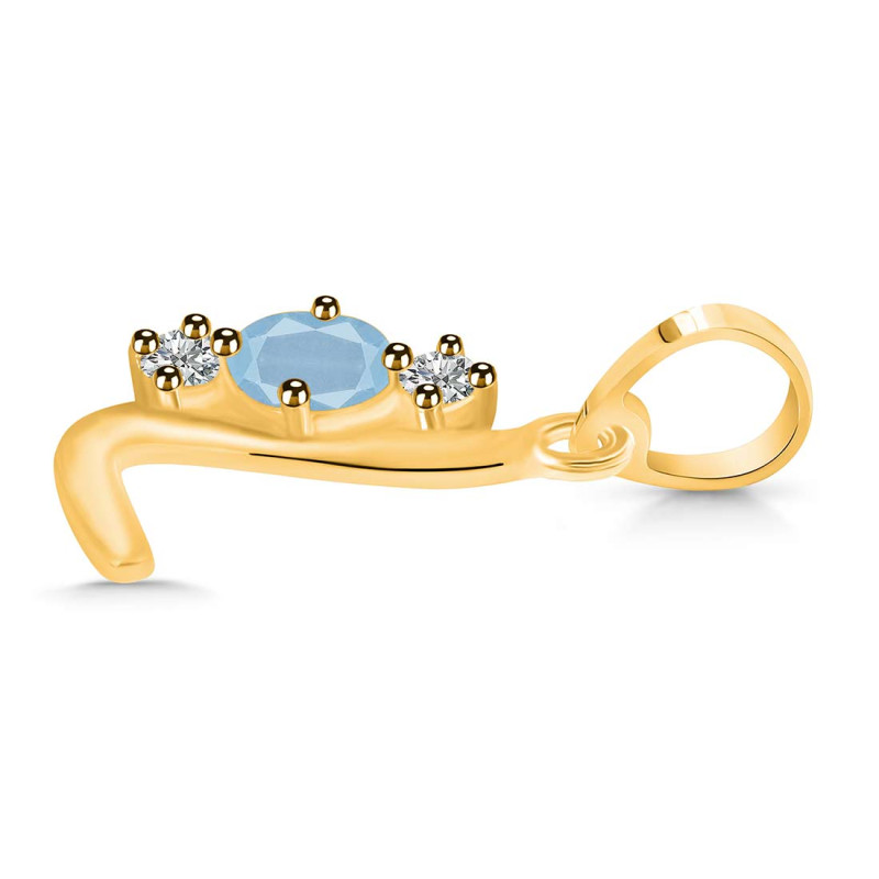 Aquamarine & White Topaz Alphabet L Pendant AQM-RDA-64.