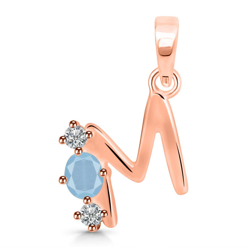 Aquamarine & White Topaz Alphabet M Pendant AQM-RDA-65.