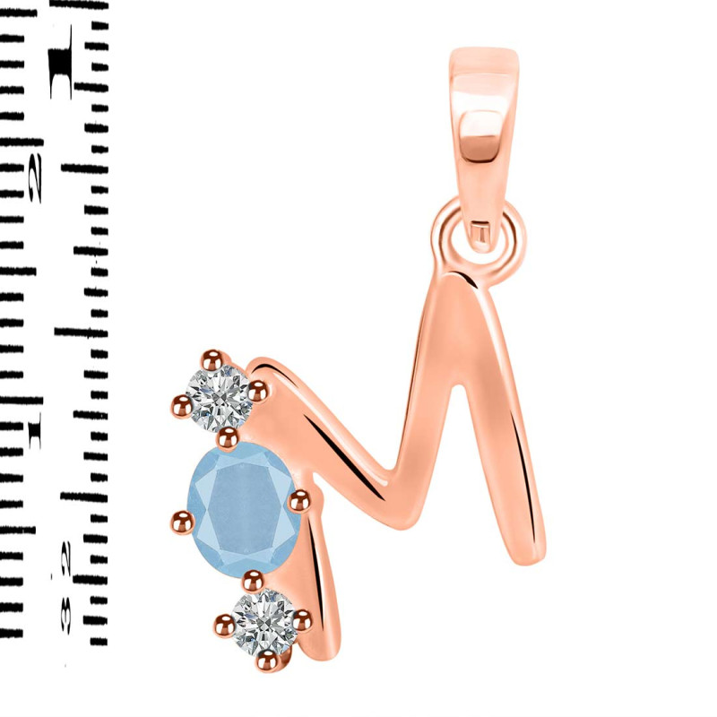Aquamarine & White Topaz Alphabet M Pendant AQM-RDA-65.