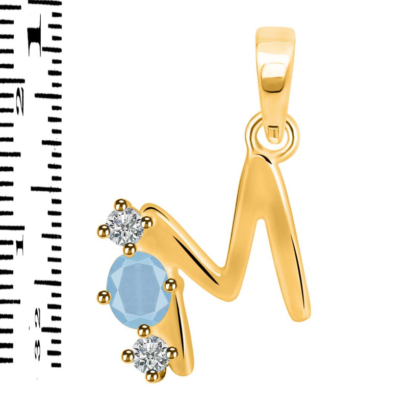 Aquamarine & White Topaz Alphabet M Pendant AQM-RDA-65.